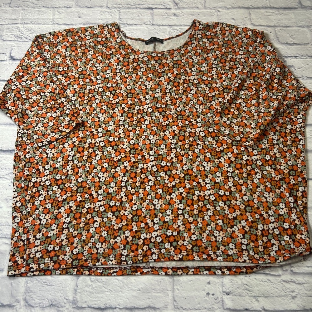 Kim & Cami Orange/Brown/Green Floral Lightweight Sweater. Size 2X.Spring Sweater